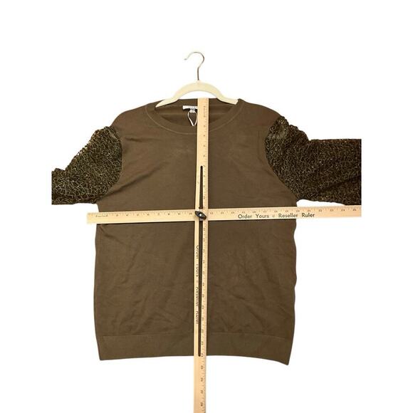 Sioni Balloon Sparkly Mesh Sleeve Knit Pullover Sweater Green Womens Size L NEW - Picture 4 of 4